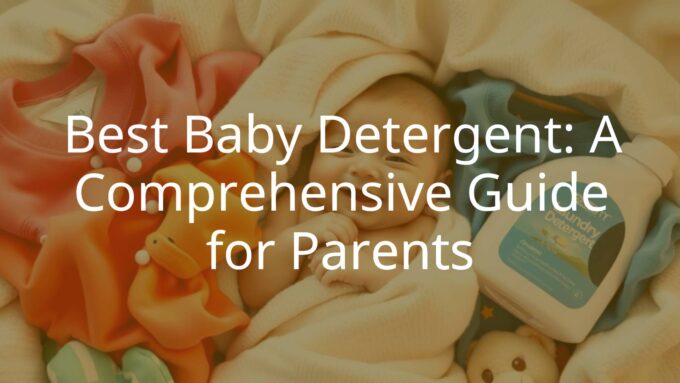 A happy baby wrapped in a soft, clean blanket, surrounded by colorful baby clothes and a gentle laundry detergent bottle, warm and cozy atmosphere, realistic.