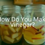 Glass jars with homemade vinegar fermentation, bubbling liquid, fruit scraps or wine, warm kitchen setting, natural lighting, realistic.