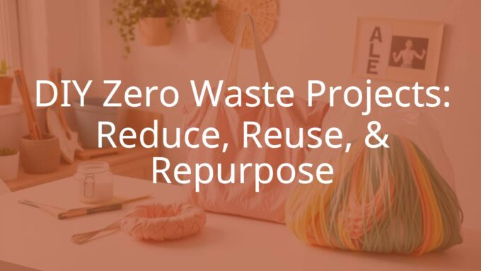 A creative DIY zero waste project setup with repurposed items like an old t-shirt being turned into a shopping bag and braided plastic bags, bright and inviting workspace, sustainable lifestyle theme, illustrative style.