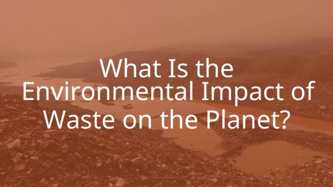 A polluted landscape with piles of trash, dirty water, and smoggy air, showcasing the environmental impact of waste, realistic.