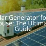 A modern solar generator system with solar panels on a sunny rooftop, powering a house with clean energy, realistic style.