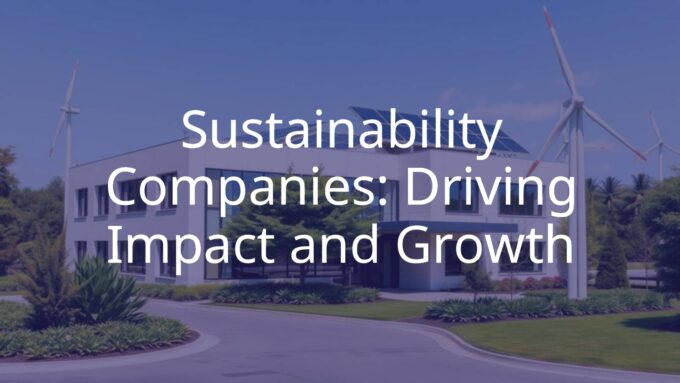 Sustainable business with green energy, solar panels, wind turbines, and eco-friendly office, modern and clean design, vibrant green colors, realistic.