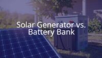 Solar generator and battery bank side by side, green energy, outdoor setting, sunlight, realistic