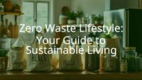 A sustainable zero waste lifestyle scene with reusable bags, glass jars, and composting materials arranged in a modern kitchen, natural light, eco-friendly vibe, realistic.