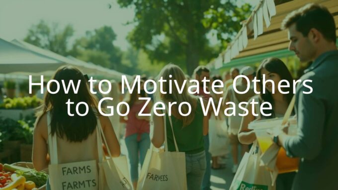 A group of diverse people happily using reusable bags and containers at a farmers market, sunny day, eco-friendly vibe, realistic.