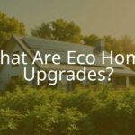 A modern eco-friendly house with solar panels, green roof, and energy-efficient windows, surrounded by lush plants, sunny day, realistic.