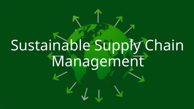 Sustainable supply chain concept, green earth with interconnected arrows forming a network, eco-friendly vibe, clean and modern.