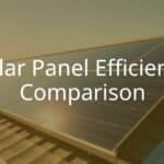 Solar panels on a modern rooftop, glowing under bright sunlight with a focus on their sleek, high-efficiency design, realistic.