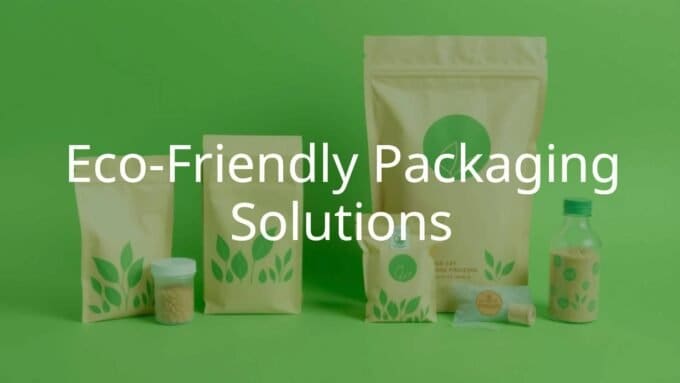Eco-friendly packaging materials, sustainable design, reusable and biodegradable items, green background, modern and clean.