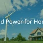 A modern residential wind turbine on a rural property, green energy, blue sky with scattered clouds, realistic style.