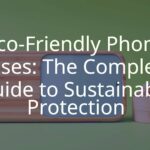 Eco-friendly phone case made from bamboo and recycled materials, modern design, green background, sustainable vibe, realistic.