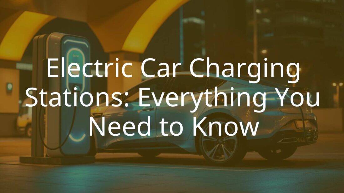 Modern electric car charging station at night, futuristic design, glowing blue charging port, sleek electric vehicle plugged in, urban background, clean energy vibe, realistic.